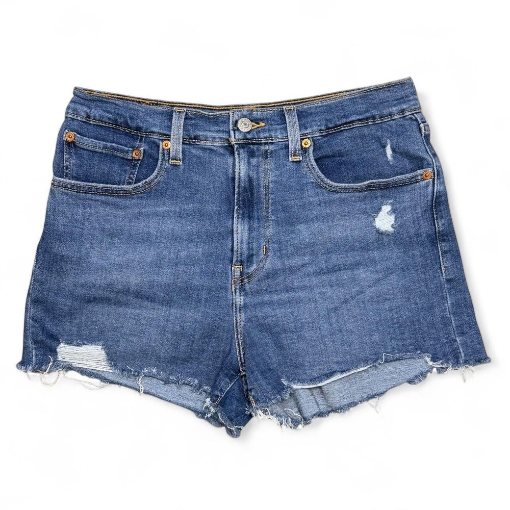 Levi's high rise distressed blue denim women's shorts - size 30